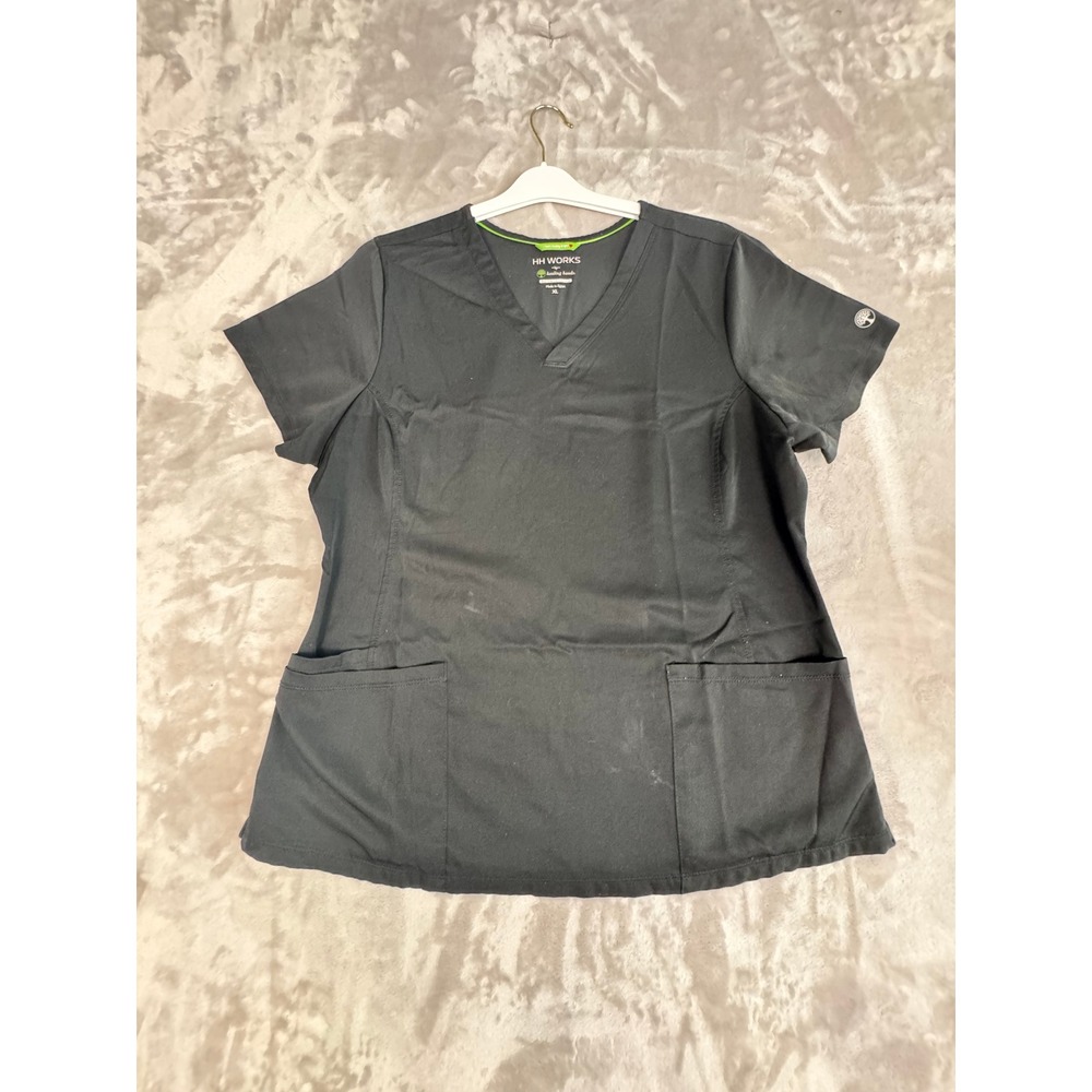 HH Works by Healing‎ Hands Black Scrub Top Women's XL Short Sleeve